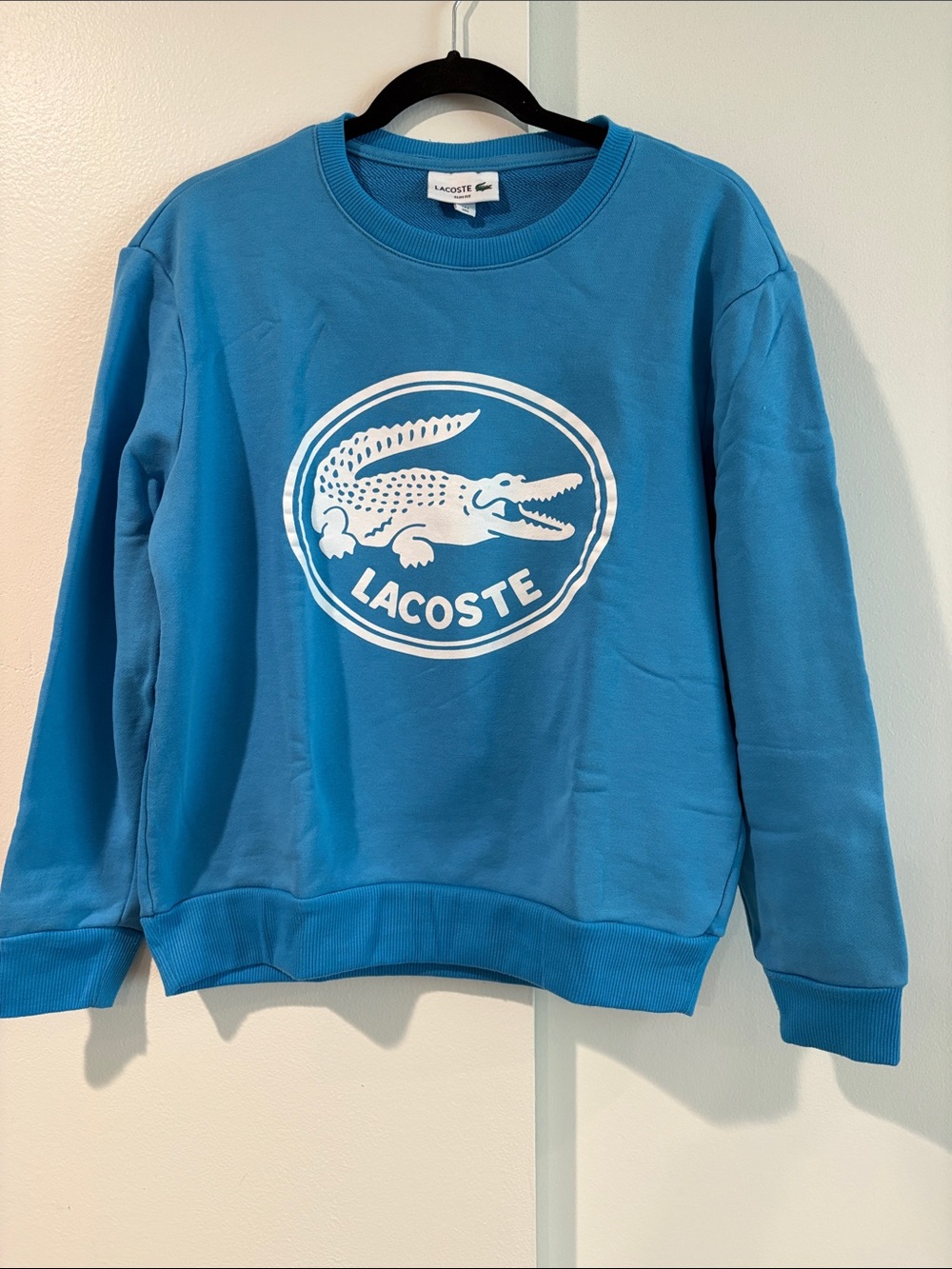 Lacoste Men's Bright Blue Crewneck Sweatshirt with White Crocodile Emblem